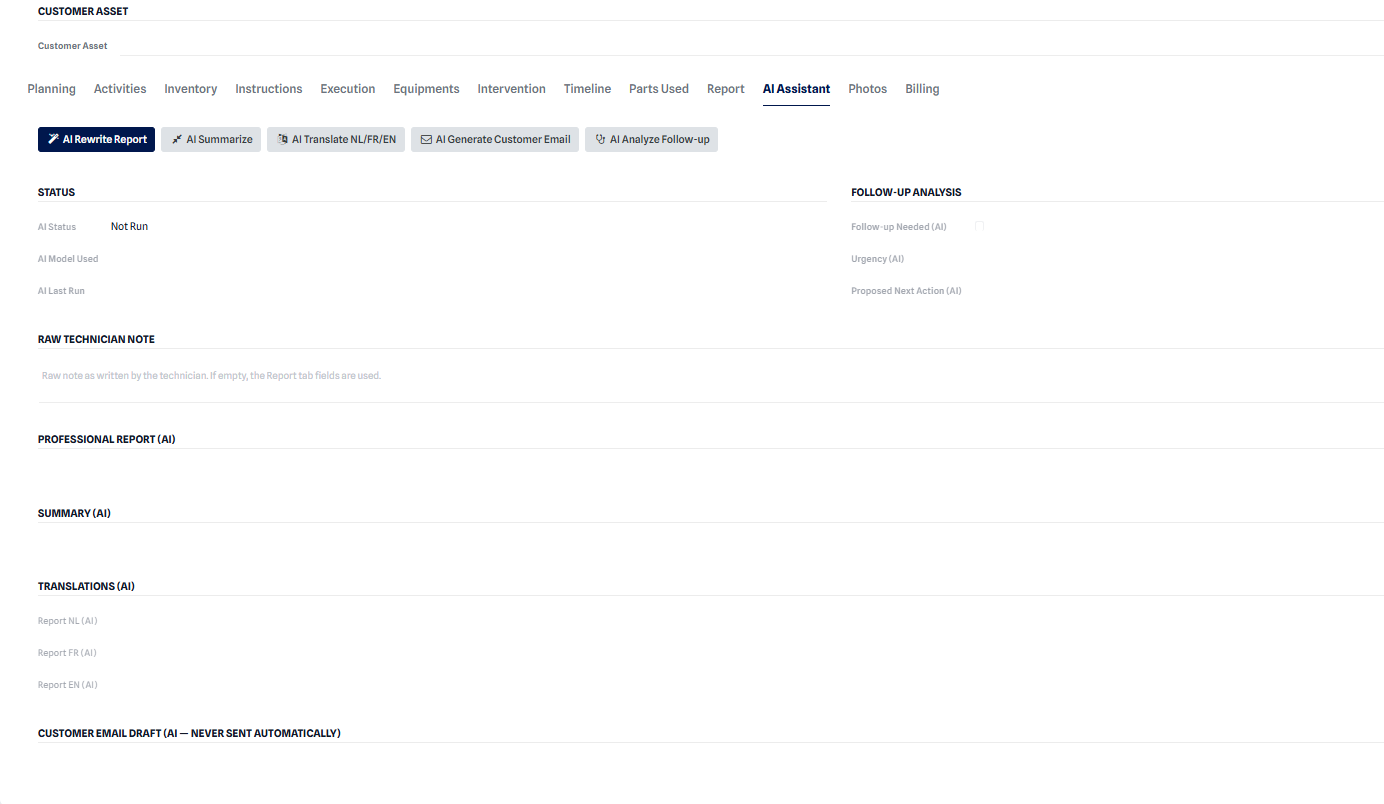 The AI Report Assistant on a service order