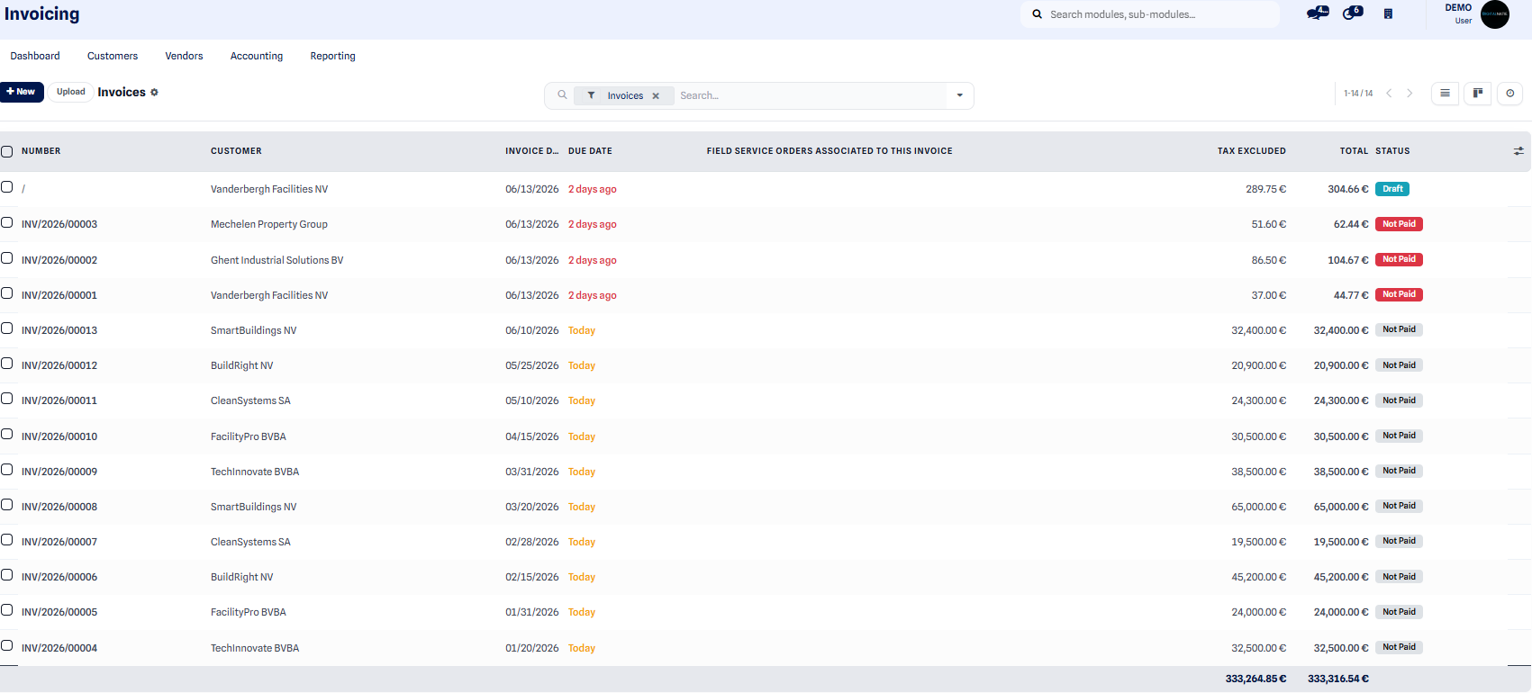 Liste des factures clients