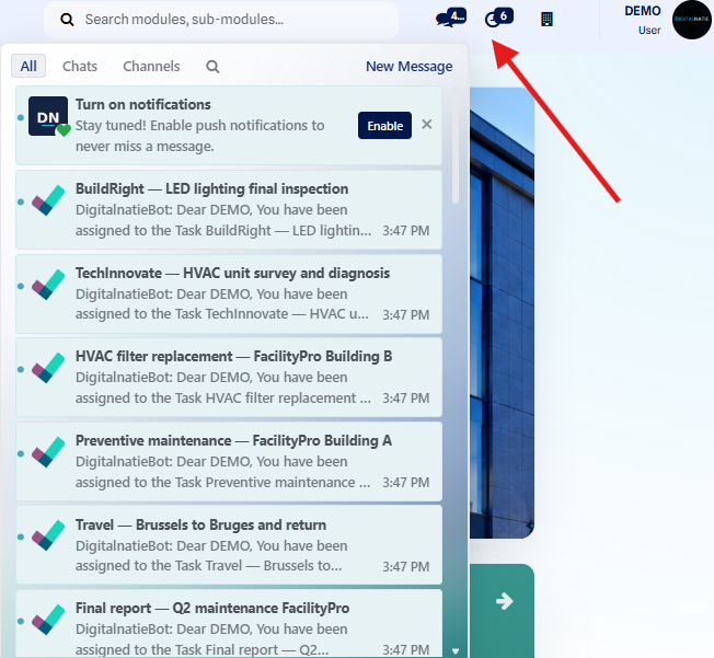 Panneau de notifications ouvert