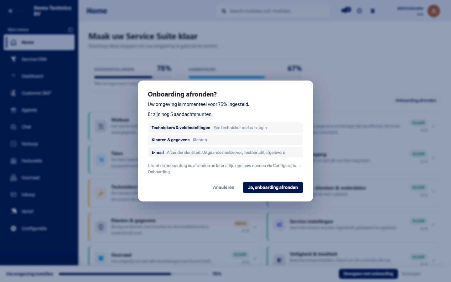 Bevestiging voor het afronden van de onboarding