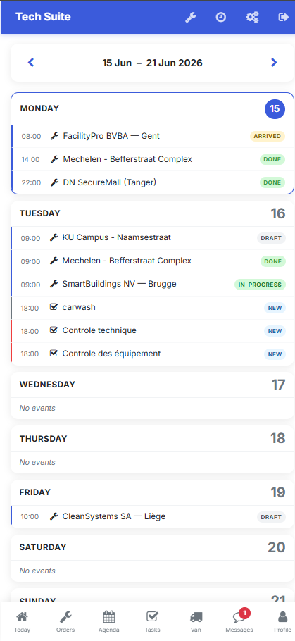 Agenda du technicien