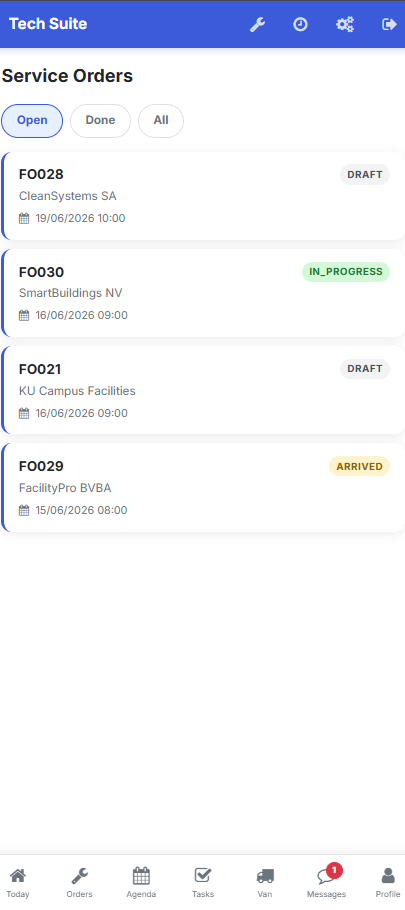 Liste des ordres de service