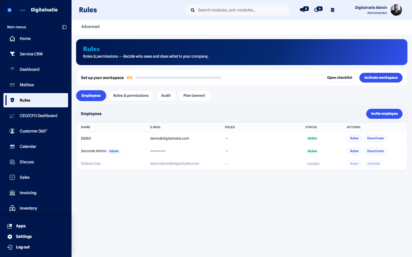 Roles and permissions